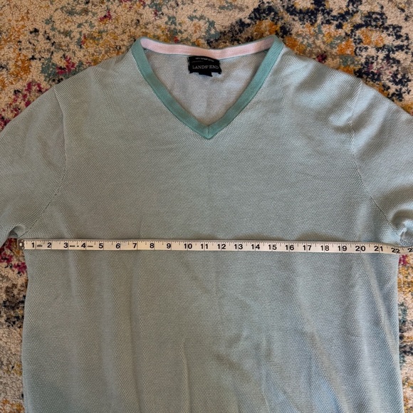 Lands’ End Men’s Green & White V Neck Long Sleeve Sweater 100% Cotton Size XL - Picture 10 of 12